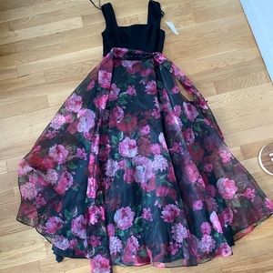 Purple Floral Evening Cocktail Gown Floor Length